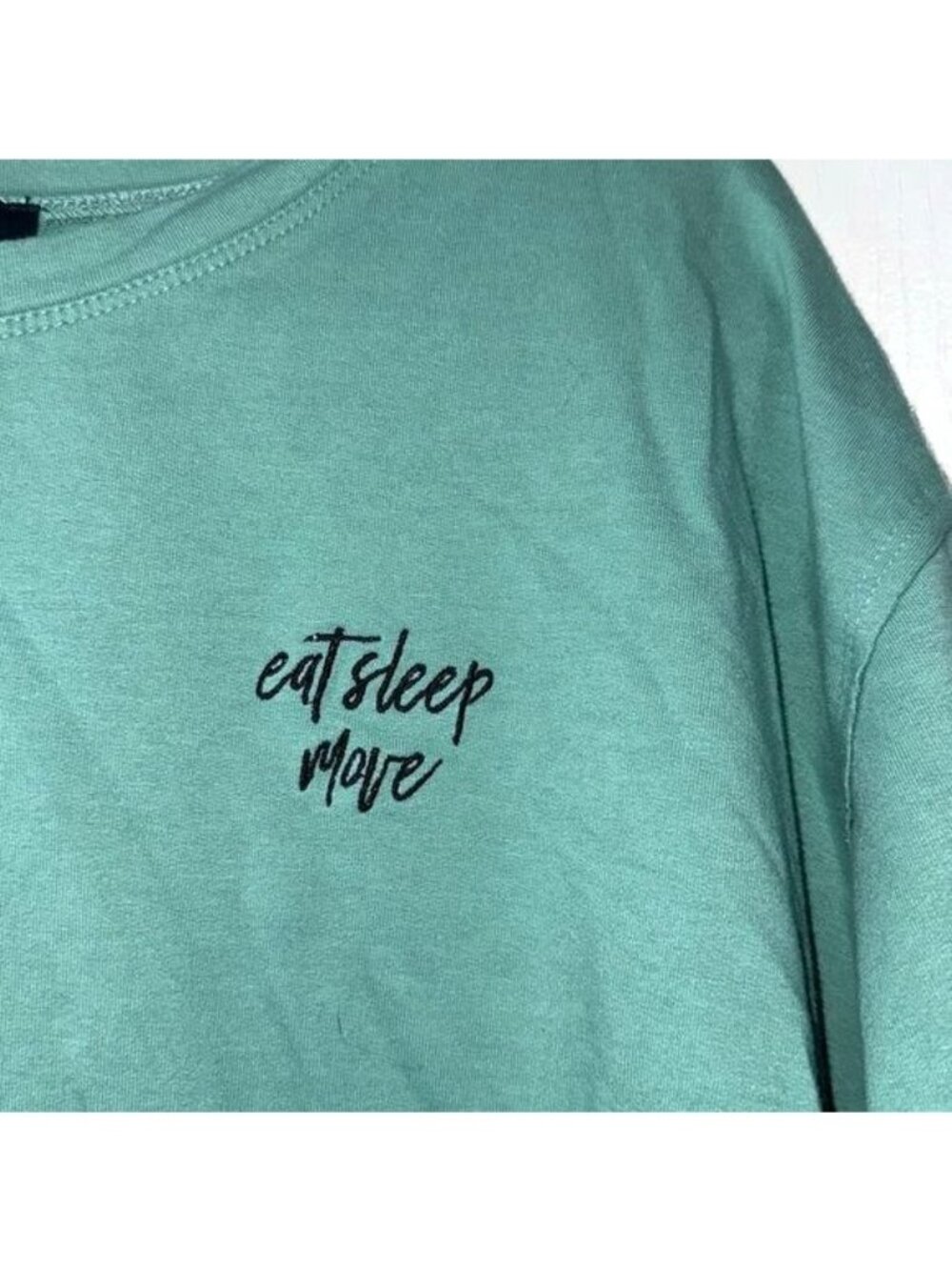 Studio Park Womens Green Pullover Long-Sleeve Top Eat Sleep Move Graphic Size M - Picture 4 of 7